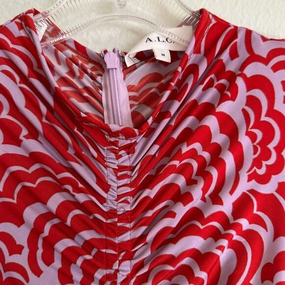 A.L.C. Red Lilac Ansel Long Sleeve Funnel Rushed Midi Bodycon Dress Sz M $551 - Picture 6 of 16